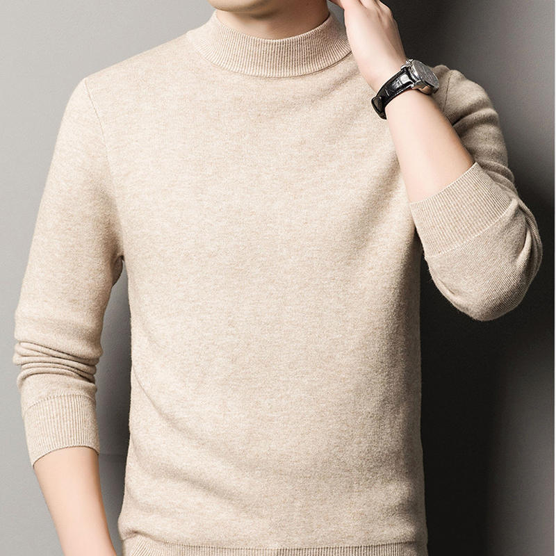 The Mock Neck Sweater in Beige, worn